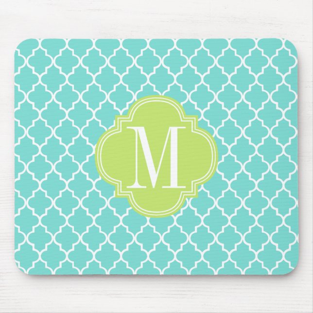 Aqua Moroccan Tiles Lattice Personalised Mouse Pad (Front)