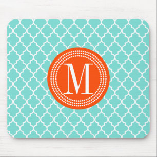 Aqua Moroccan Tiles Lattice Personalised Mouse Pad