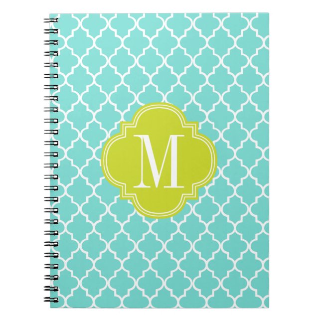 Aqua Moroccan Tiles Lattice Personalised Notebook (Front)