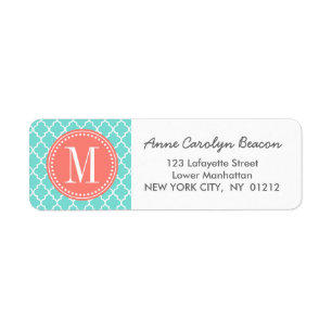 Aqua Moroccan Tiles Lattice Personalised Return Address Label