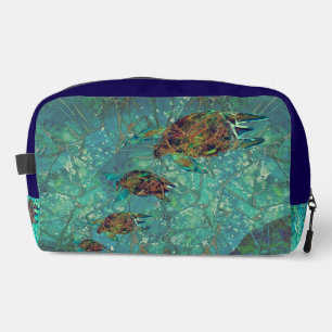 Aqua Mosaic Lg Zippered_Bag Turtles Indigenosity Dopp Kit