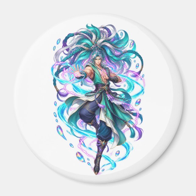 Aqua Mystic Warrior Fantasy Magnet (Front)