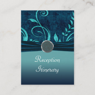Aqua & Navy Blue Velvet Wedding Swirl Enclosure Card
