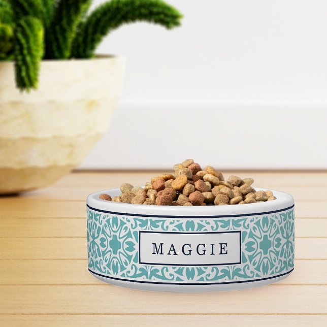 Aqua & Navy Mediterranean Pattern Pet Bowl (Creator Uploaded)