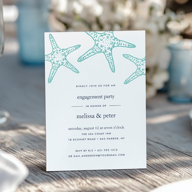 Aqua & Navy Starfish Engagement Party Invitation (Creator Uploaded)