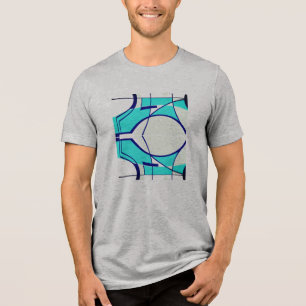 Aqua Navy Swirling MCM Look Geometric Art Abstract Tri-Blend Shirt