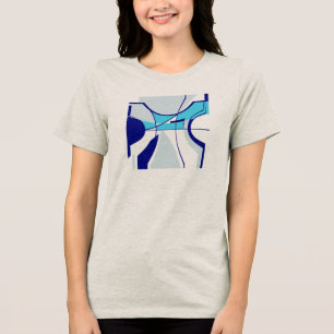 Aqua Navy Teal Swirling MCM Geometric Abstract Tri-Blend Shirt