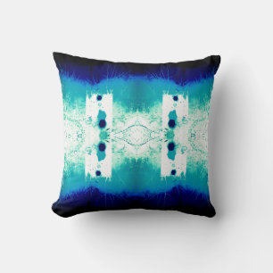 Aqua Navy White Mediterranean Symmetrical Mosaic   Cushion
