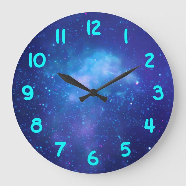 Aqua Numbers Blue Galactic Centre Large Clock (Front)