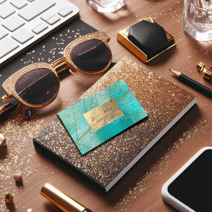 Aqua Ocean Blue Gold Foil Botanical Cement Grungy Business Card