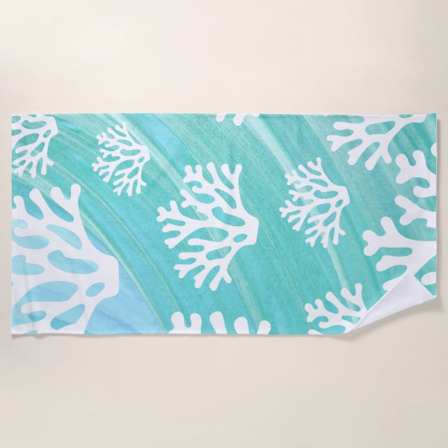 Aqua Ocean Coral Sealife  Beach Towel (Front)