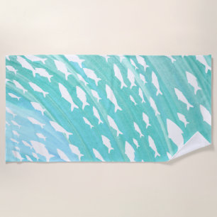 Aqua Ocean Fish Beachy Pattern Beach Towel