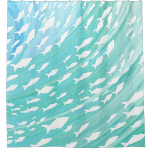 Aqua Ocean Fish Beachy Pattern Shower Curtain