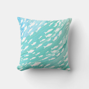 Aqua Ocean Fish Nautical  Cushion
