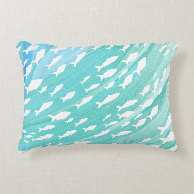 Aqua Ocean Fish Nautical  Decorative Cushion (Front)