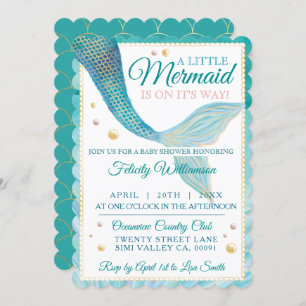 Aqua Ocean Mermaid Tail Baby Shower Invitation