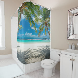 Aqua Ocean Palm Trees Beach Paradise Shower Curtain