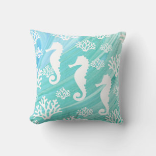 Aqua Ocean Seahorse Coral Sealife Cushion