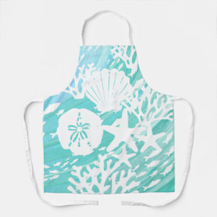 Aqua Ocean Seashells Fish Coral Apron