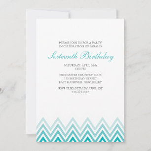 Aqua Ombre Chevrons Birthday Invitation