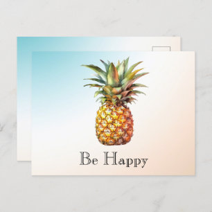 Aqua Ombre Cream Happy Tropical Pineapple Postcard