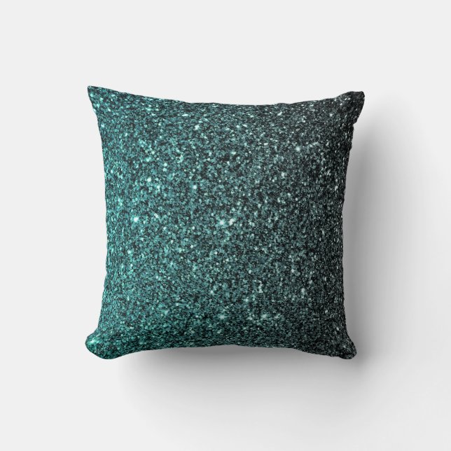 Aqua Ombre Faux Glitter Cushion (Front)