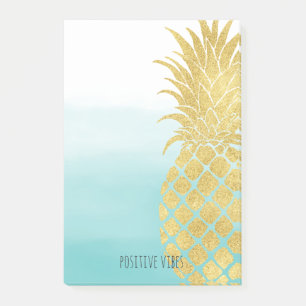 Aqua Ombre Gold Glam Pineapple Post-it Notes