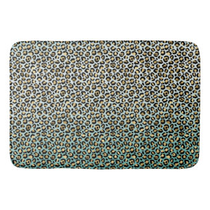Aqua Ombre Gold Leopard Print Bath Mat