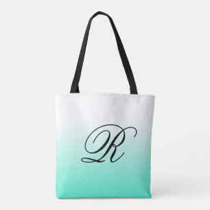 Aqua Ombre Over Any Colour with Monogram Tote Bag
