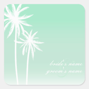 Aqua Ombré Palm Trees Beach Wedding Sticker