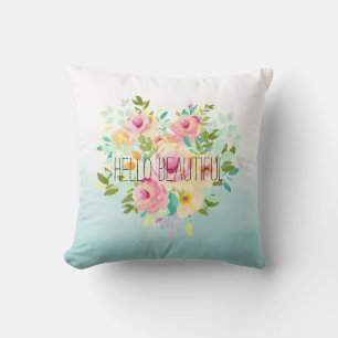Aqua Ombre Pink Yellow Floral Cushion