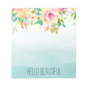 Aqua Ombre Pink Yellow Floral Notepad