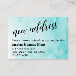Aqua Ombre Watercolor New Address Handout Card