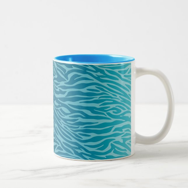 Aqua Ombre Zebra Print Two-Tone Coffee Mug (Right)