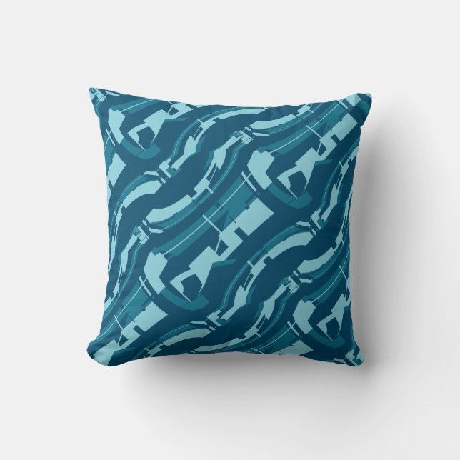 Aqua on Dark Turquoise Bold Diagonal Pattern Print Cushion (Front)