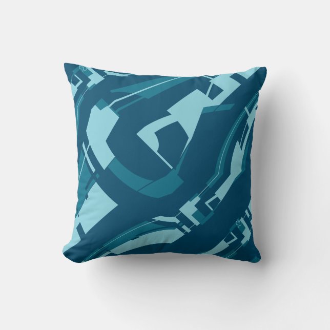 Aqua on Dark Turquoise Bold Diagonal Shapes Design Cushion (Front)