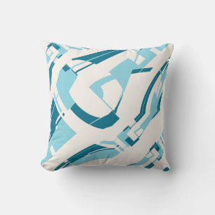 Aqua on Off-white Bold Diagonal Shapes Art Design Cushion