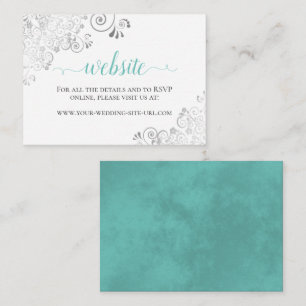 Aqua or Cyan & Silver Lace White Wedding Website Enclosure Card