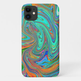 Aqua, Orange and Green Groovy Abstract Retro Art iPhone 11 Case