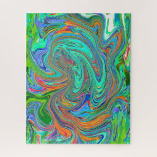 Aqua, Orange and Green Groovy Abstract Retro Art Jigsaw Puzzle