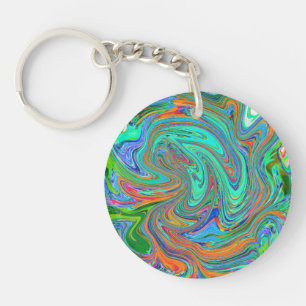 Aqua, Orange and Green Groovy Abstract Retro Art Key Ring