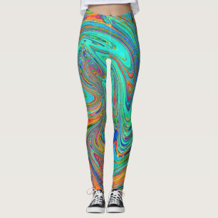 Aqua, Orange and Green Groovy Abstract Retro Art Leggings