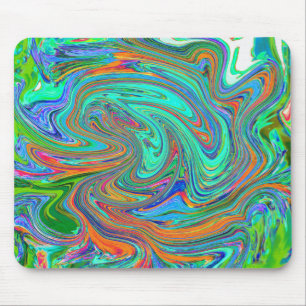 Aqua, Orange and Green Groovy Abstract Retro Art Mouse Pad