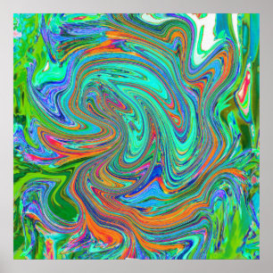 Aqua, Orange and Green Groovy Abstract Retro Art Poster