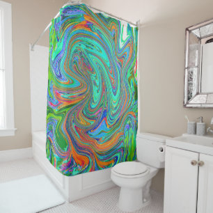 Aqua, Orange and Green Groovy Abstract Retro Art Shower Curtain