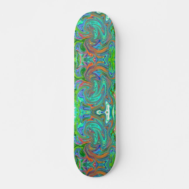 Aqua, Orange and Green Groovy Abstract Retro Art Skateboard (Front)