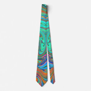 Aqua, Orange and Green Groovy Abstract Retro Art Tie