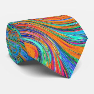 Aqua, Orange and Green Groovy Abstract Retro Art Tie