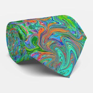 Aqua, Orange and Green Groovy Abstract Retro Art Tie