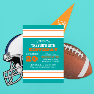 Aqua Orange and White Team Birthday Invitation